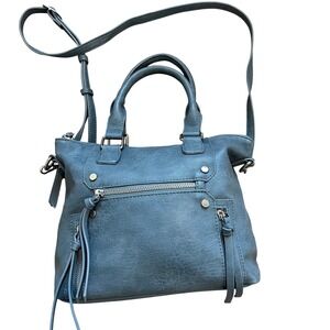 Antik Kraft Slate Blue Vegan Leather Satchel Crossbody Bag Tassel Detail Zip
